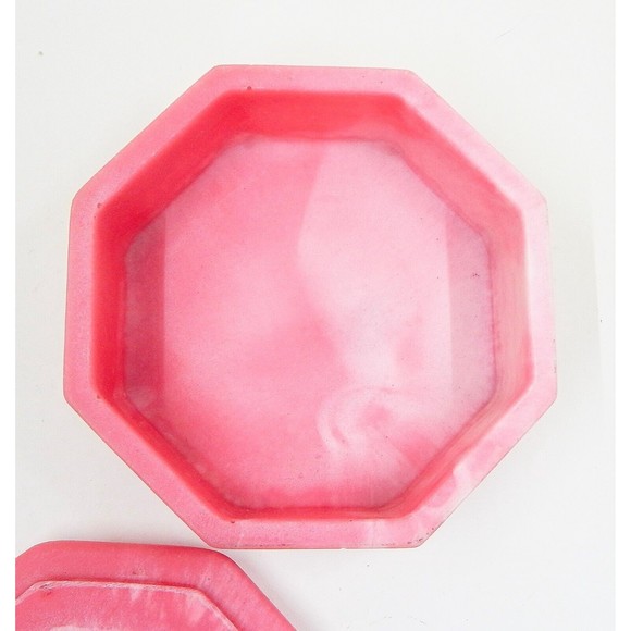 Incolay Pink Stone Butterfly Octagonal Trinket Vanity Dresser Box Signed Nemeth - Picture 2 of 12